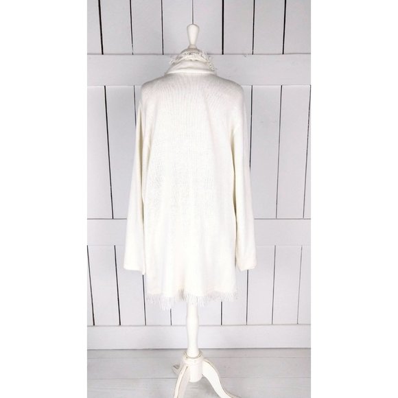 Cold Water Creek duster cardigan sweater/fringe ivory cardigan/large - Picture 4 of 4